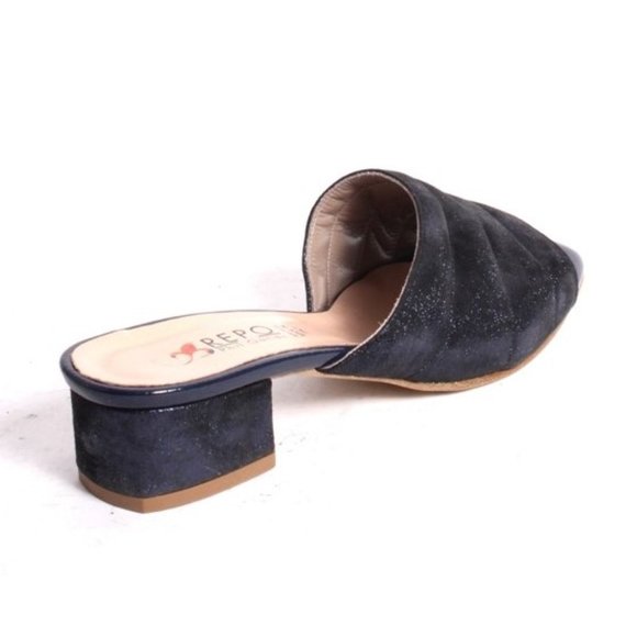 ITALIAN Navy Nubuck Leather Slides Heels Sandals - Picture 4 of 8